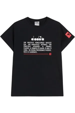 Diadora Tops, Dames, Zwart, XL, Katoen, Grafische Print Korte Mouw Sport T-shirt