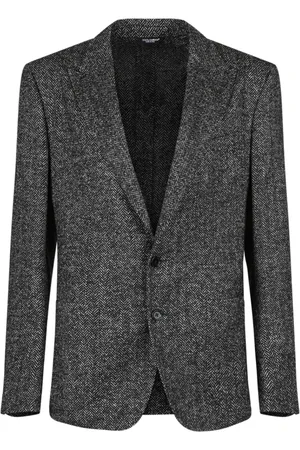 Dolce & Gabbana Jassen, Heren, Zwart, L, Wol, Zwart en Wit Herringbone Blazer