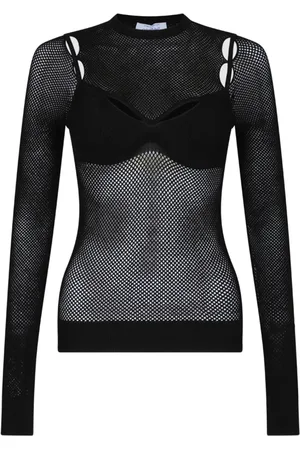 OFF-WHITE Tops, Dames, Zwart, S, Zwarte Fishnet Top met Uitgesneden Details