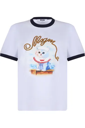 Msgm Tops, Dames, Wit, L, Katoen, Wit Grafisch Print T-Shirt