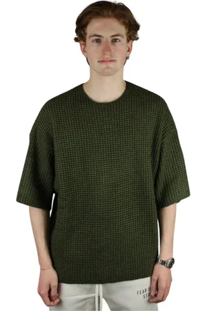 FEAR OF GOD Tops, Heren, Groen, XL, Militair Groen Heavy Waffle Korte Mouw