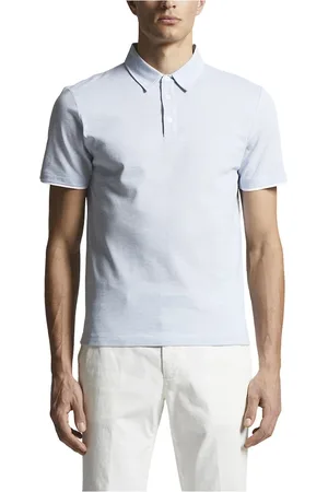 PESERICO SIGN Tops, Heren, Blauw, S, Katoen, Katoen melange jersey piqué polo shirt