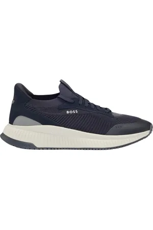 HUGO BOSS Schoenen, Heren, Blauw, 41 EU, Leer, Evo_Slon_Knrsd Sneakers Stijl Runner