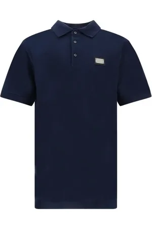 Dolce & Gabbana Tops, Heren, Blauw, M, Katoen, Polo Shirt met Logo Patch