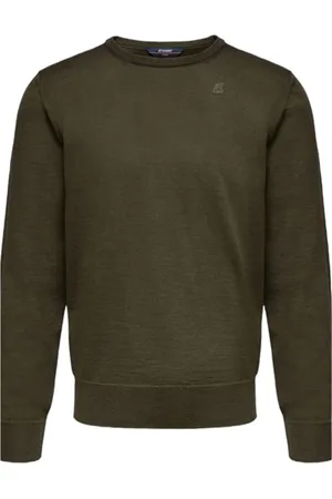 K-Way Truien, Heren, Groen, M, Wol, Groene Merino Wol Trui met Lange Mouwen