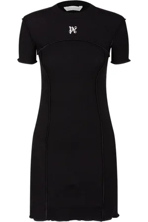 Palm Angels Kleedjes, Dames, Zwart, M, Katoen, Zwart Logo Print Minijurk