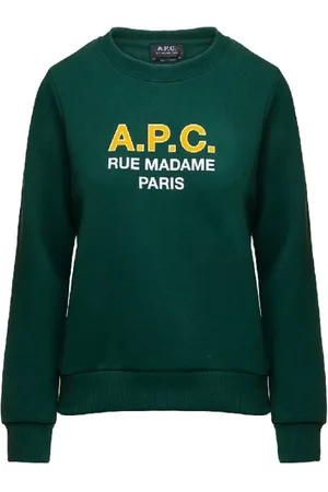 A.P.C. Sweatshirts & Hoodies, Dames, Groen, S, Groene Ronde Hals Sweatshirt met Logo