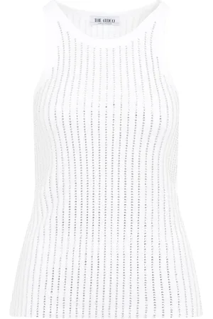 The Attico Tops, Dames, Wit, S, Katoen, Witte Kristal Geribbelde Tanktop