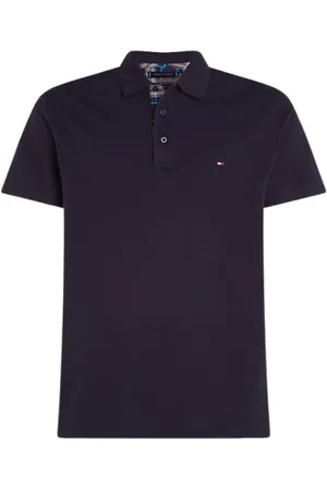 Tommy Hilfiger Tops, Heren, Blauw, M, Check Placket Polo met Geborduurd Logo