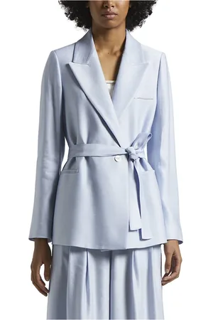 PESERICO SIGN Jassen, Dames, Blauw, XS, Linnen, Glanzende gabardine ceintuurblazer