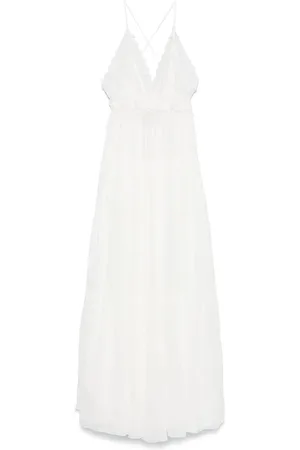 ERMANNO SCERVINO Kleedjes, Dames, Wit, S, Witte V-hals Gelaagde Rok Jurk