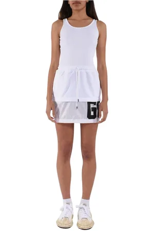 GCDS Kleedjes, Dames, Wit, XS, Nylon, Nylon Mini Jurk Geribbeld Stijl