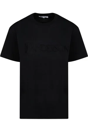 J.W.Anderson Tops, Dames, Zwart, 2Xs, Katoen, Zwart geborduurd logo T-shirt