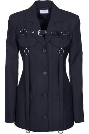 OFF-WHITE Jassen, Dames, Zwart, S, Cargo Ronde Zak Jas voor Vrouwen