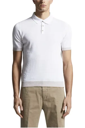 PESERICO SIGN Truien, Heren, Wit, M, Katoen, Linnen en katoenen crêpe poloshirt