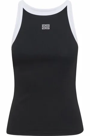Gestuz Tops, Dames, Zwart, S, Katoen, Zwart Contrast Logo Tank Top