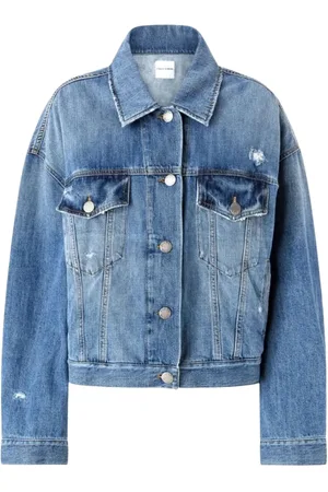 Pinko Jassen, Dames, Blauw, S, Denim, Blauwe Denim Jack met Knoopsluiting