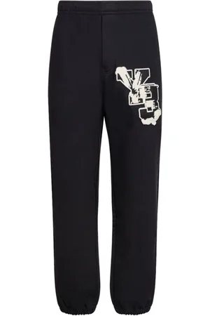 Y-3 Broeken, Heren, Zwart, S, Zwarte grafische broek met logopatch