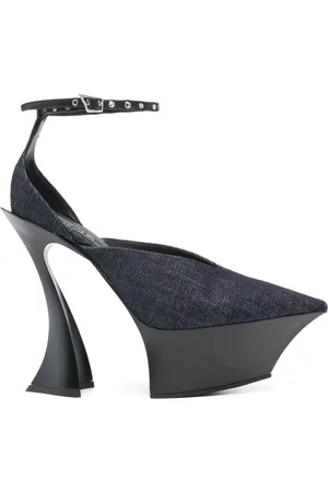 MUGLER Schoenen, Dames, Zwart, 37 EU, Midnight Blue Buckle-Strap Schoenen