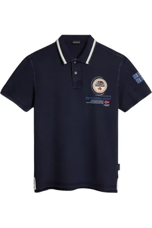 Napapijri Tops, Heren, Blauw, L, Katoen, Blauw Katoenen Polo Shirt Korte Mouw