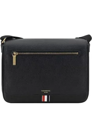 Thom Browne Tassen, Heren, Zwart, ONE Size, Leren schoudertas met magnetische flap