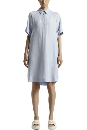 PESERICO SIGN Kleedjes, Dames, Blauw, 2Xs, Linnen, Viscose linnen midi jurk