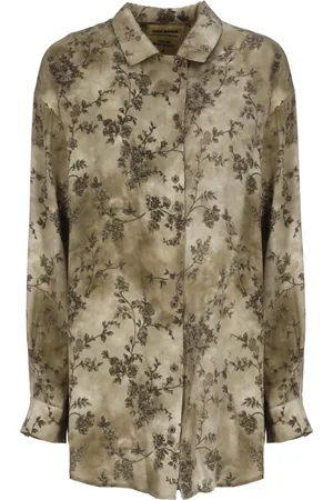UMA WANG Blouses & Shirts, Dames, Groen, L, Groene Zijden Shirt met Kraag