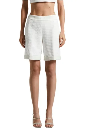 PESERICO SIGN Korte broeken, Dames, Wit, 2Xs, Katoen, Katoenen fleece shorts met pailletten