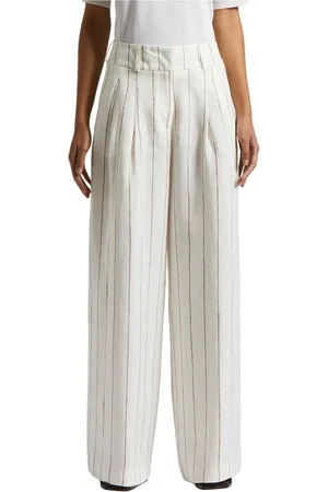 PESERICO SIGN Broeken, Dames, Wit, 2Xs, Linnen, Pinstripe linnen palazzo broek