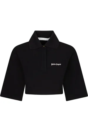 Palm Angels Tops, Dames, Zwart, XS, Katoen, Zwarte Geknipte Poloshirt