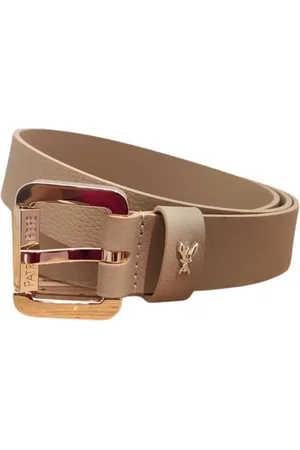 Patrizia Pepe Accessoires, Dames, Bruin, L, Leer, Gouden Rechthoekige Leren Riem Cappuccino