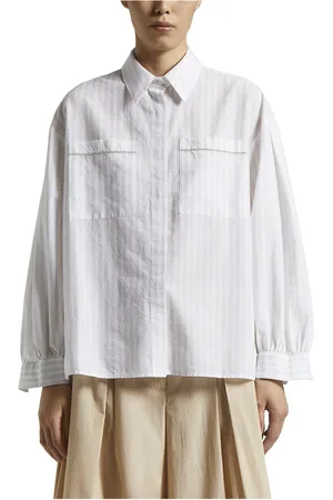 PESERICO SIGN Blouses & Shirts, Dames, Wit, 2Xs, Katoen, Gestreepte katoenen mousseline overhemd
