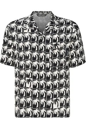 Palm Angels Overhemden, Heren, Zwart, L, Zwart Grafisch Print Bowling Shirt