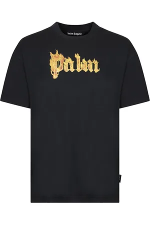 Palm Angels Tops, Heren, Zwart, S, Katoen, Zwart Logo Print T-shirt