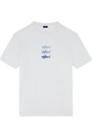 Paul & Shark Tops, Heren, Wit, 2Xl, Katoen, Haaienprint Katoenen Jersey T-shirt