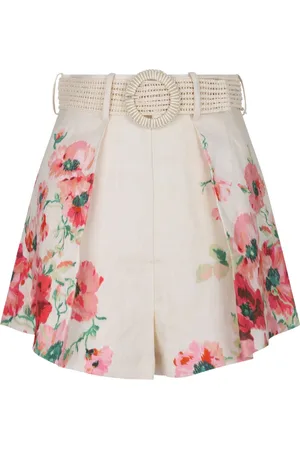 ZIMMERMANN Korte broeken, Dames, Veelkleurig, M, Linnen, Bloemen linnen hoge taille shorts