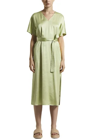 PESERICO SIGN Kleedjes, Dames, Groen, 2Xs, Satijn, Stromende viscose satijnen midi-jurk