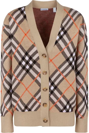 Burberry Truien, Dames, Veelkleurig, XS, Wol, Check Cardigan Sweaters