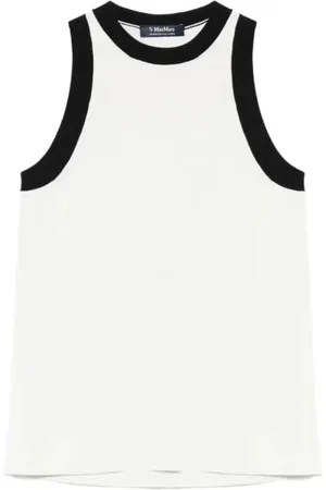 Max Mara Tops, Dames, , M, Ecru Tanktop met Contrasterende Trim