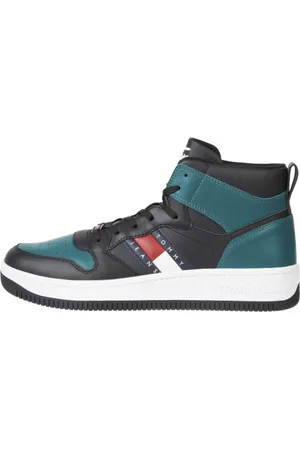 Tommy Hilfiger Schoenen, Heren, Zwart, 45 EU, Leer, Retro Casual Sport Sneakers Zwart