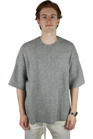 FEAR OF GOD Truien, Heren, Grijs, M, Denim, Donker Heather Heavy Waffle Korte Mouw