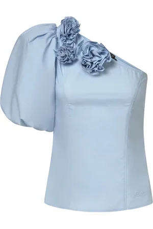 Karl Lagerfeld Blouses & Shirts, Dames, Blauw, M, Blouse MET Bloem OP ÉÉN Schouder