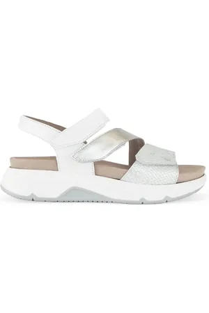 Gabor Schoenen, Dames, Veelkleurig, 42 EU, Zilveren/witte leren bedrukte sandalen
