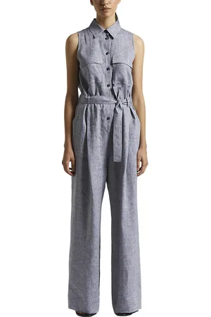 PESERICO SIGN Jumpsuits & Playsuits, Dames, Blauw, L, Linnen, Linnen lange jumpsuit