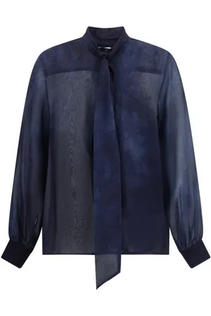 LARDINI Blouses & Shirts, Dames, Blauw, M, Elegante Bow Shirt met Verborgen Sluiting