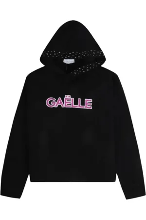 GAËLLE Sweatshirts & Hoodies, Dames, Zwart, XS, Katoen, Studded Hooded Cotton Top