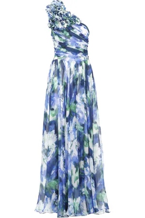 Costarellos Kleedjes, Dames, Veelkleurig, S, Zijden Asymmetrische Hals Jurk