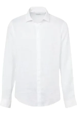 Calvin Klein Overhemden, Heren, Wit, XL, Linnen, Wit Linnen Slim Fit Overhemd