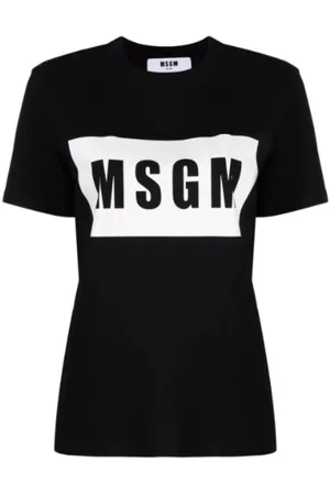 Msgm Tops, Dames, Zwart, S, Katoen, Zwart Logo Print T-shirt