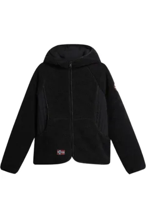 Napapijri Sport, Dames, Zwart, L, Polyester, Yupik Zwarte Hoodie met Rits in Fleece